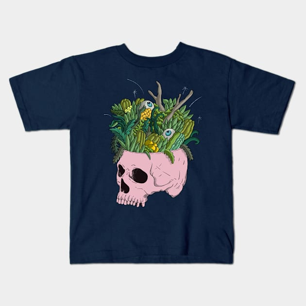 skull and plants Kids T-Shirt by WARMENART